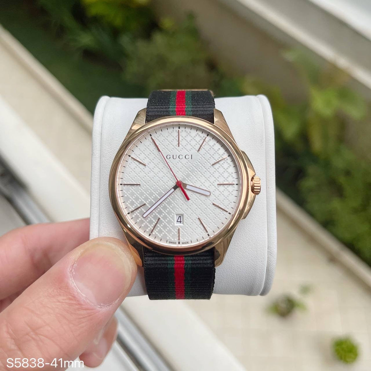 GUCCI ROSE BRANCO PULSEIRA NYLON 39MM