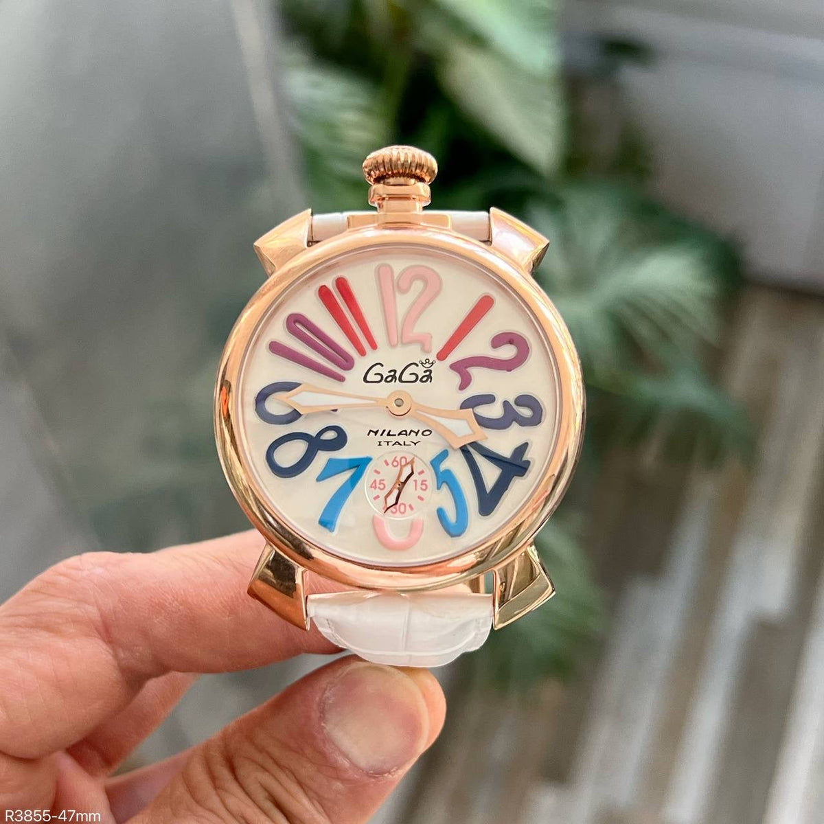 GAGA MILANO ROSE BRANCO COURO 47MM