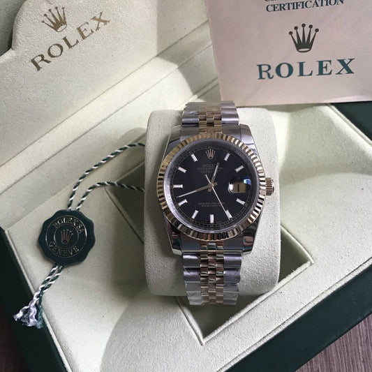 ROLEX DATEJUST MISTO DOURADO PRETO FEMININO 36MM