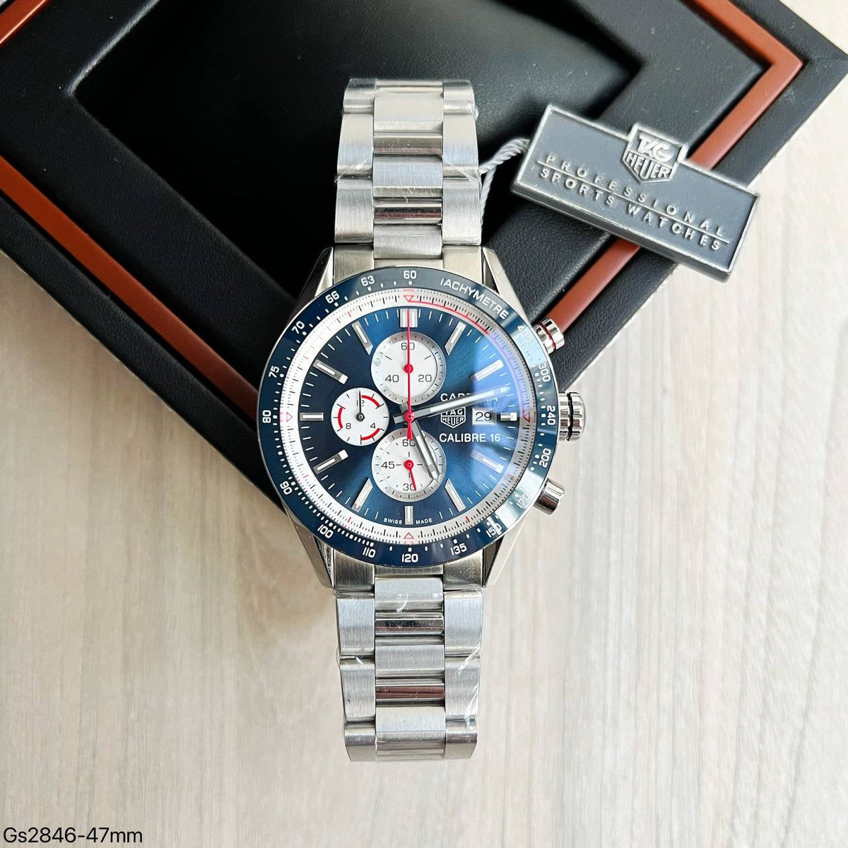 TAG HEUER CARRERA CAL 16 PRATA AZUL 47MM