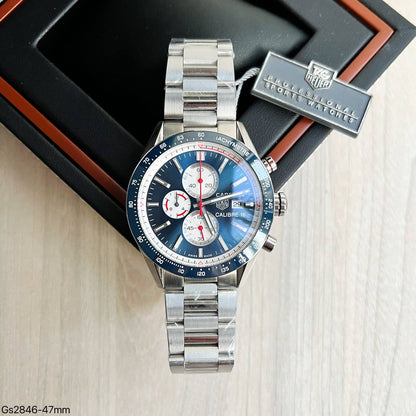 TAG HEUER CARRERA CAL 16 PRATA AZUL 47MM