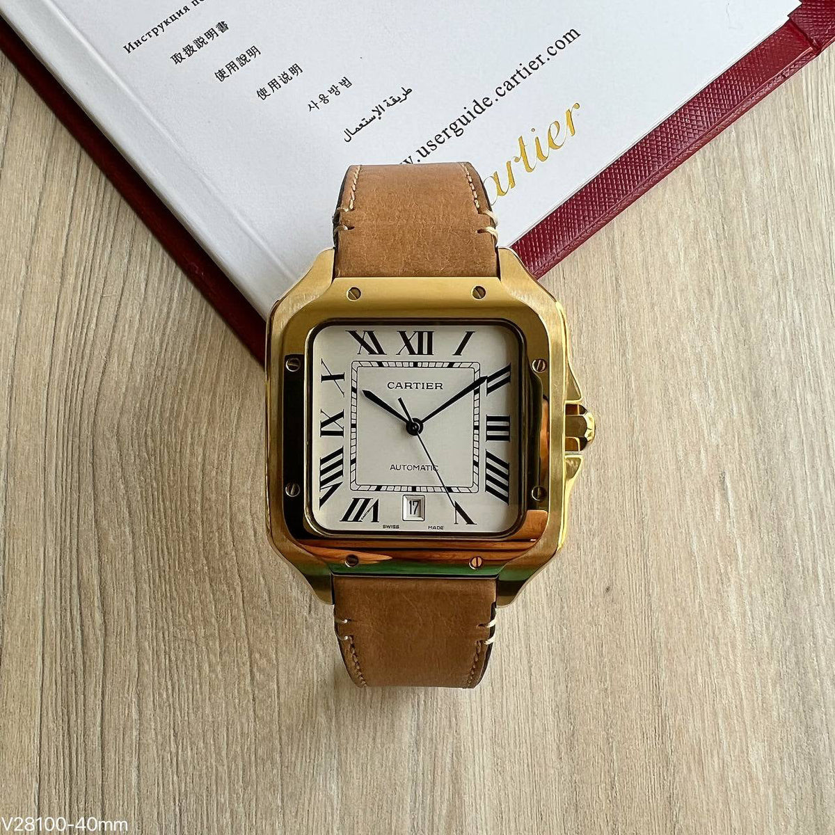 CARTIER SANTOS DOURADO COURO 40MM X 47MM
