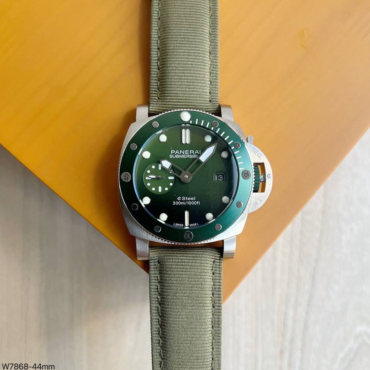 PANERAI SUBMERSIBLE E STEEL PRATA VERDE NYLON 46MM