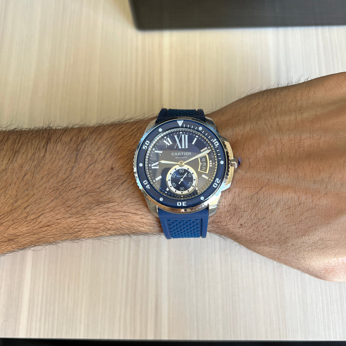 CARTIER DIVER PRATA AZUL BORRACHA 43MM