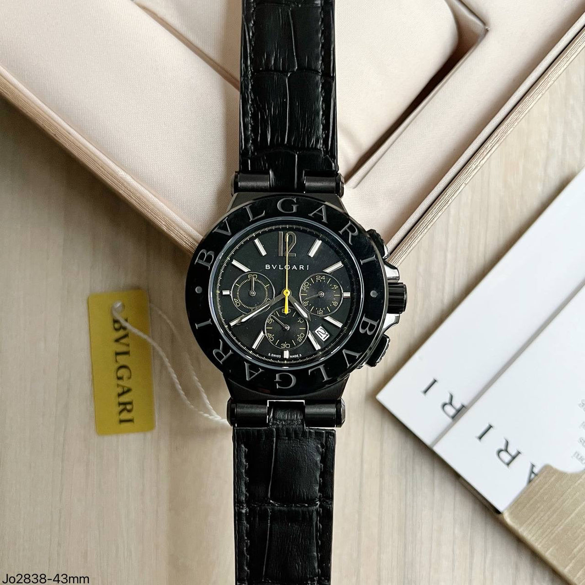 BVLGARI DIAGONO PRETO COURO 43MM