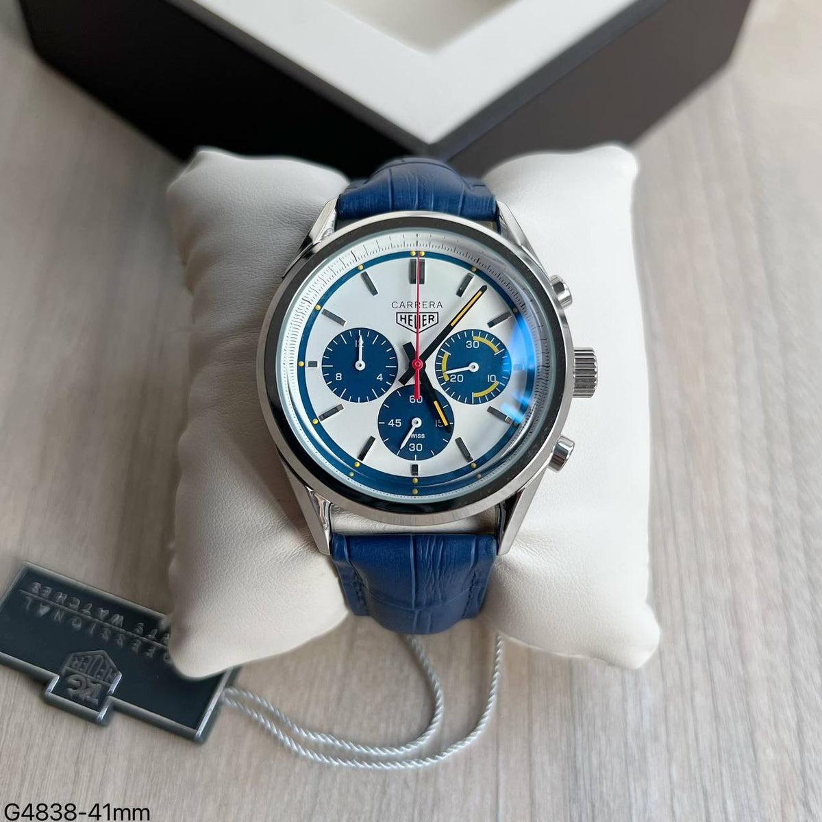 TAG HEUER CARRERA PRATA AZUL COURO 41MM