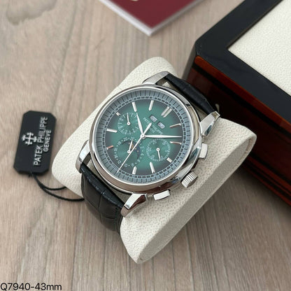 PATEK PHILIPPE PRATA VERDE COURO AUTOMATICO 43MM