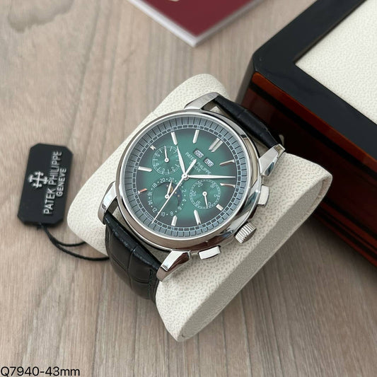 PATEK PHILIPPE PRATA VERDE COURO AUTOMATICO 43MM