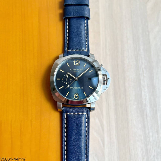 PANERAI LUMINOR GMT PRATA AZUL COURO 44MM