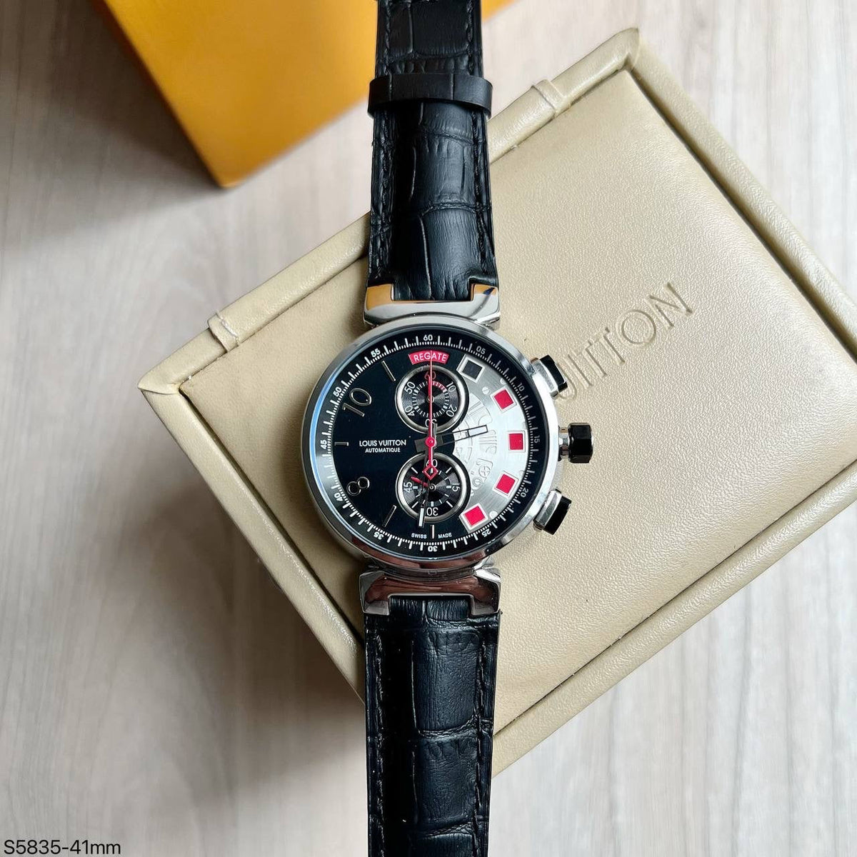 LOUIS VUITTON TAMBOUR PRATA COURO 41MM