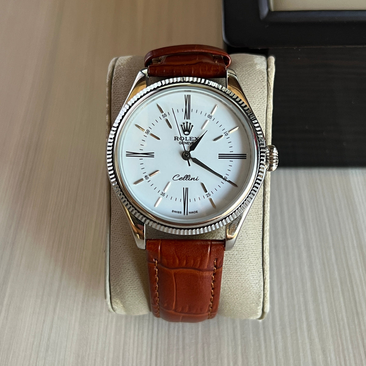 ROLEX CELLINI PRATA COURO 40MM