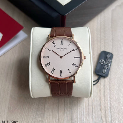 PATEK PHILIPPE MOEDA SLIM ROSE COURO 42MM