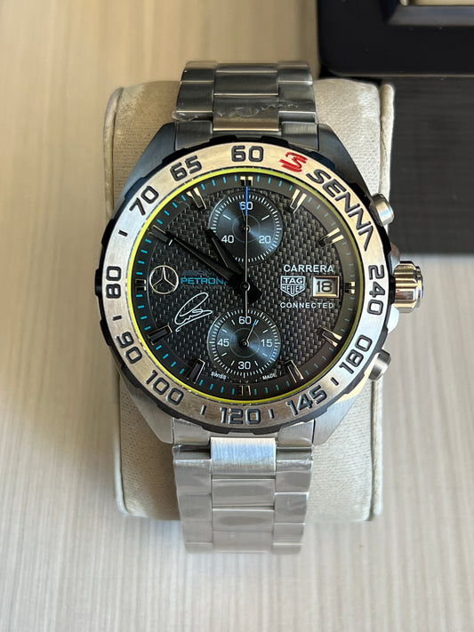 TAG HEUER SENNA PRATA CINZA CARBONO 43MM