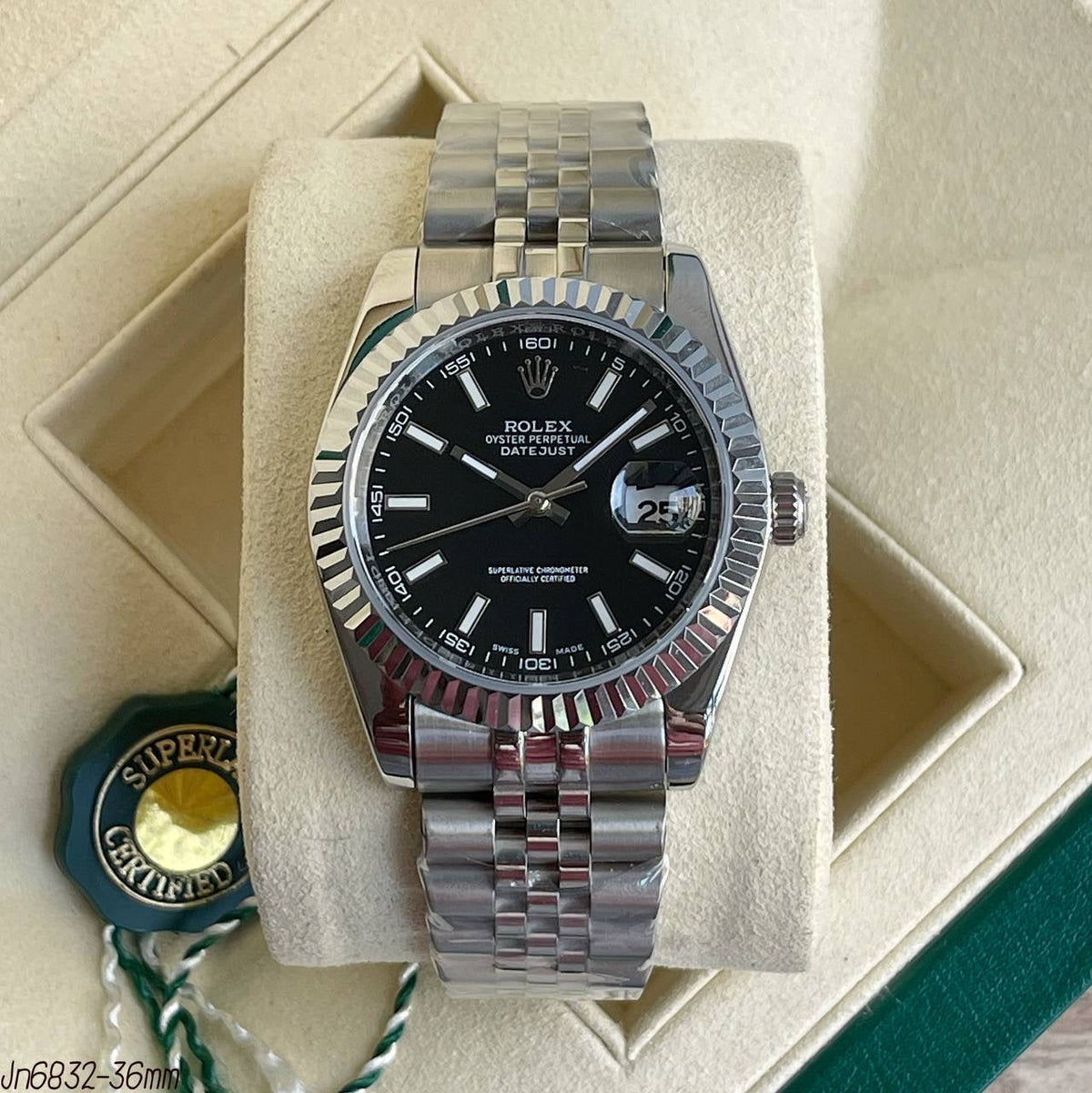 ROLEX DATEJUST PRATA PRETO JUBILEU FEMININO 36MM