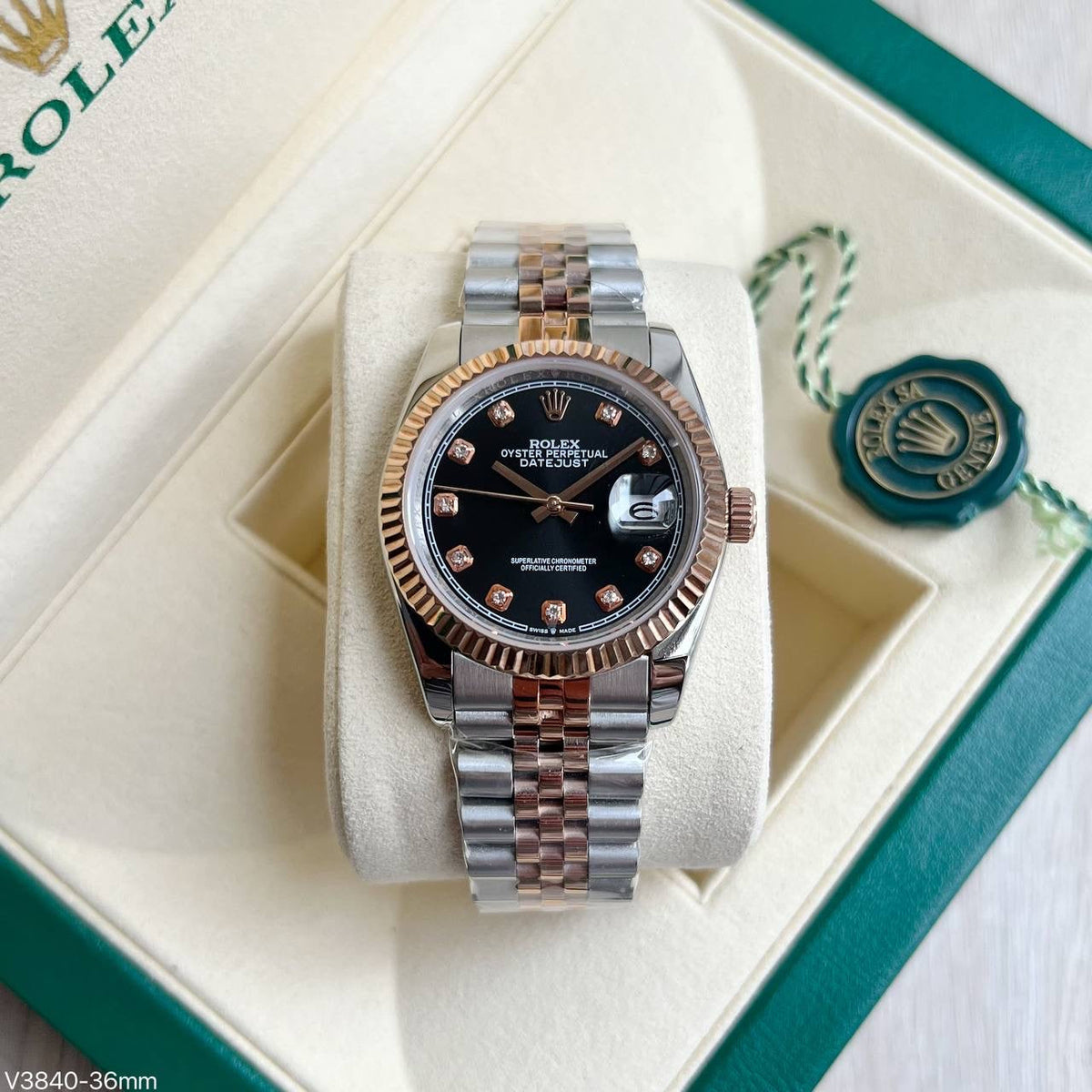 ROLEX DATEJUST MISTO ROSE BRILHANTES FEMININO 36MM