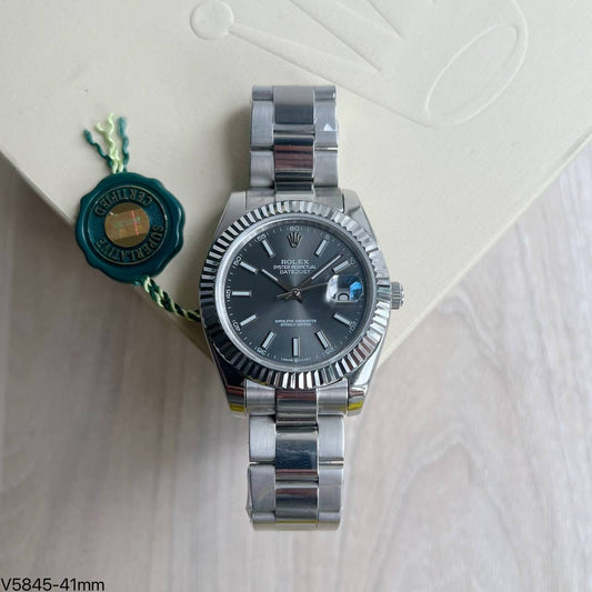 ROLEX DATEJUST PRATA CINZA CANELADO 41MM