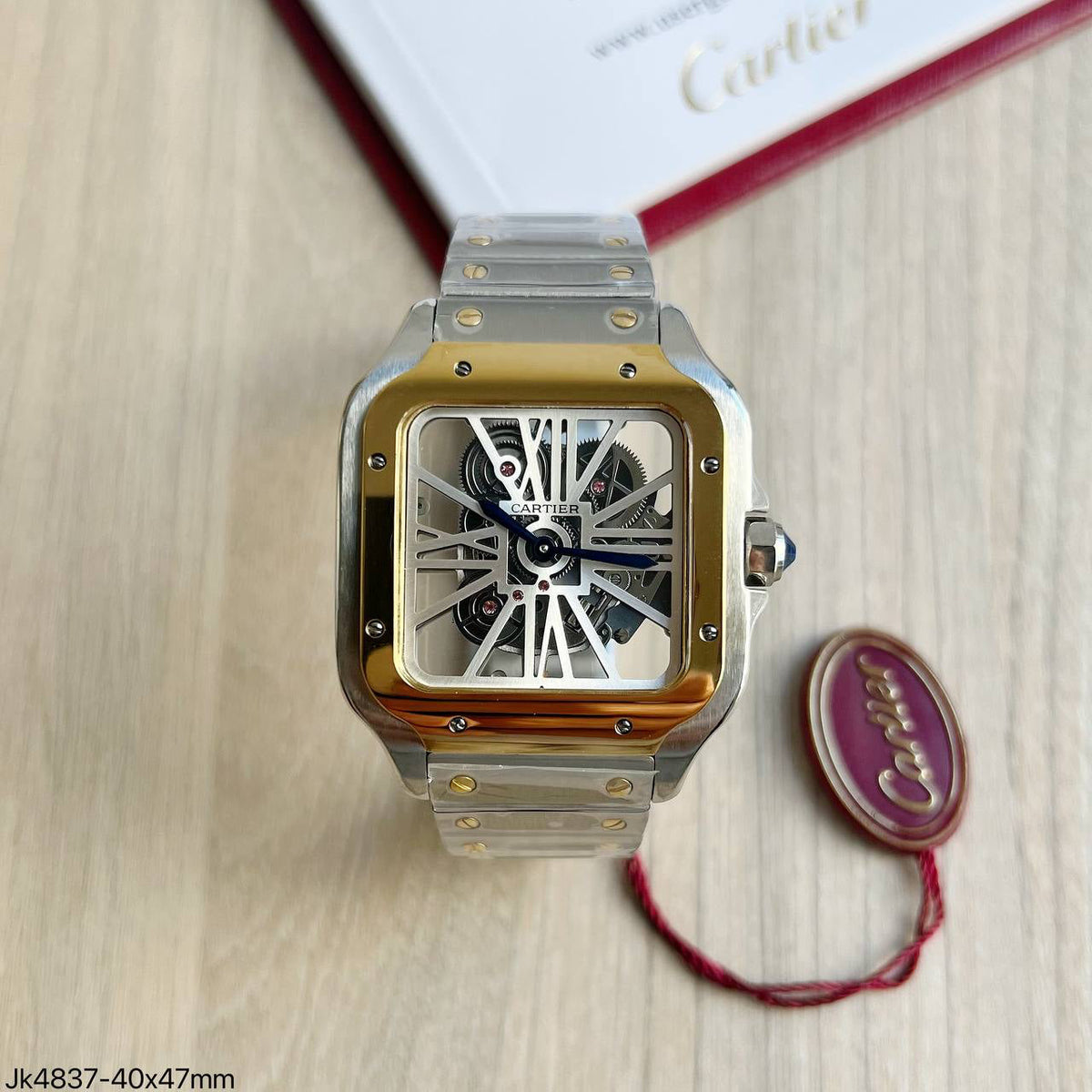 CARTIER SANTOS ESQUELETO PRATA DOURADO 40MM X 47MM