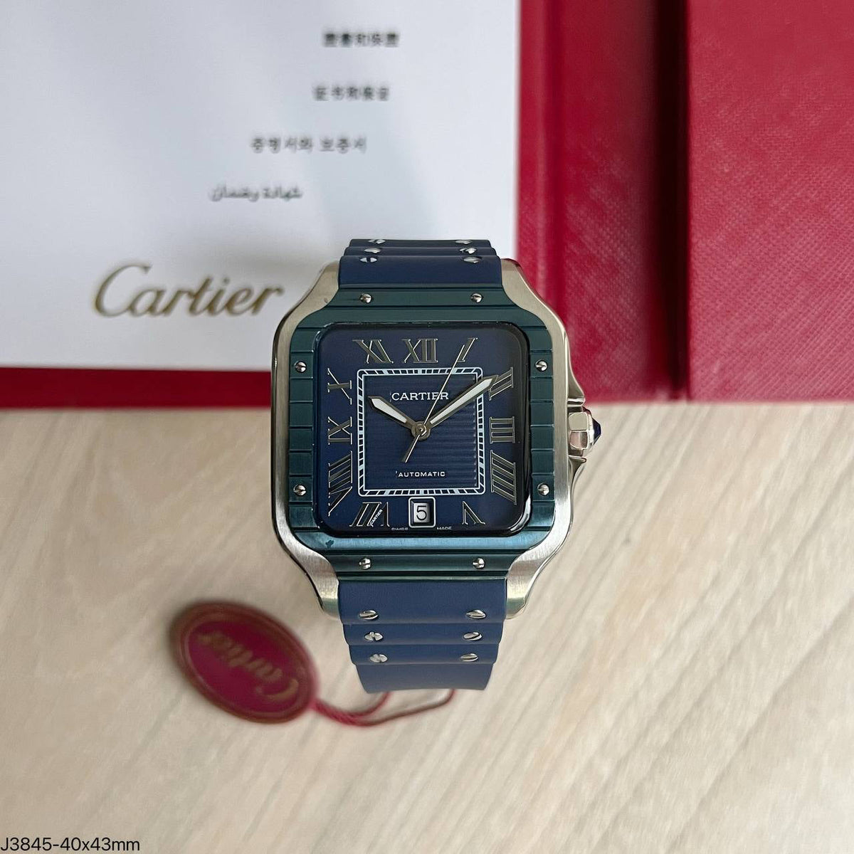 CARTIER SANTOS PRATA AZUL 40MM X 47MM