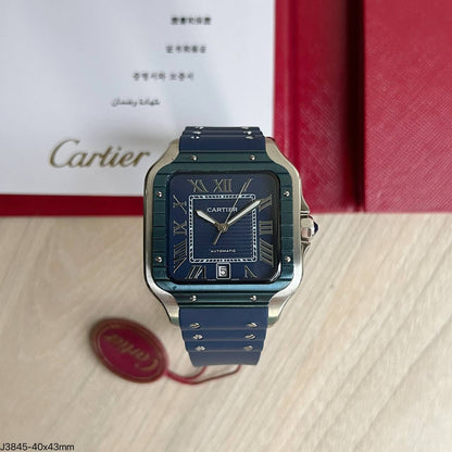 CARTIER SANTOS PRATA AZUL 40MM X 47MM