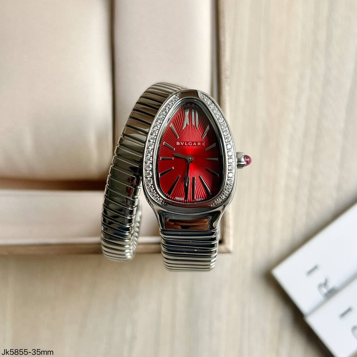 BVLGARI SERPENTE PRATA VERMELHO 1 VOLTA BRILHANTE  23MM X 35MM FEMININO