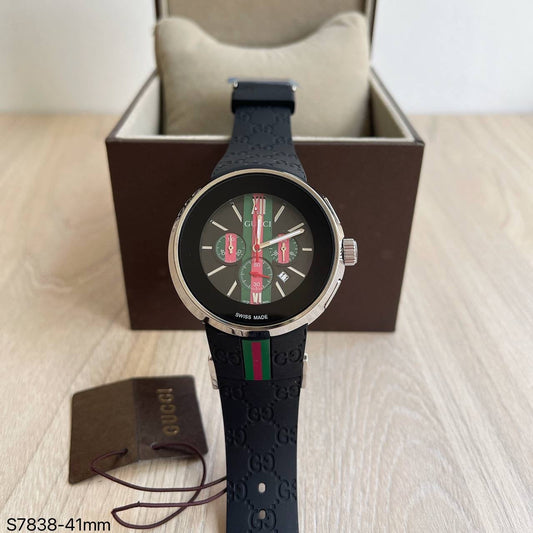 GUCCI PRATA PRETO PULSEIRA BORRACHA 41MM