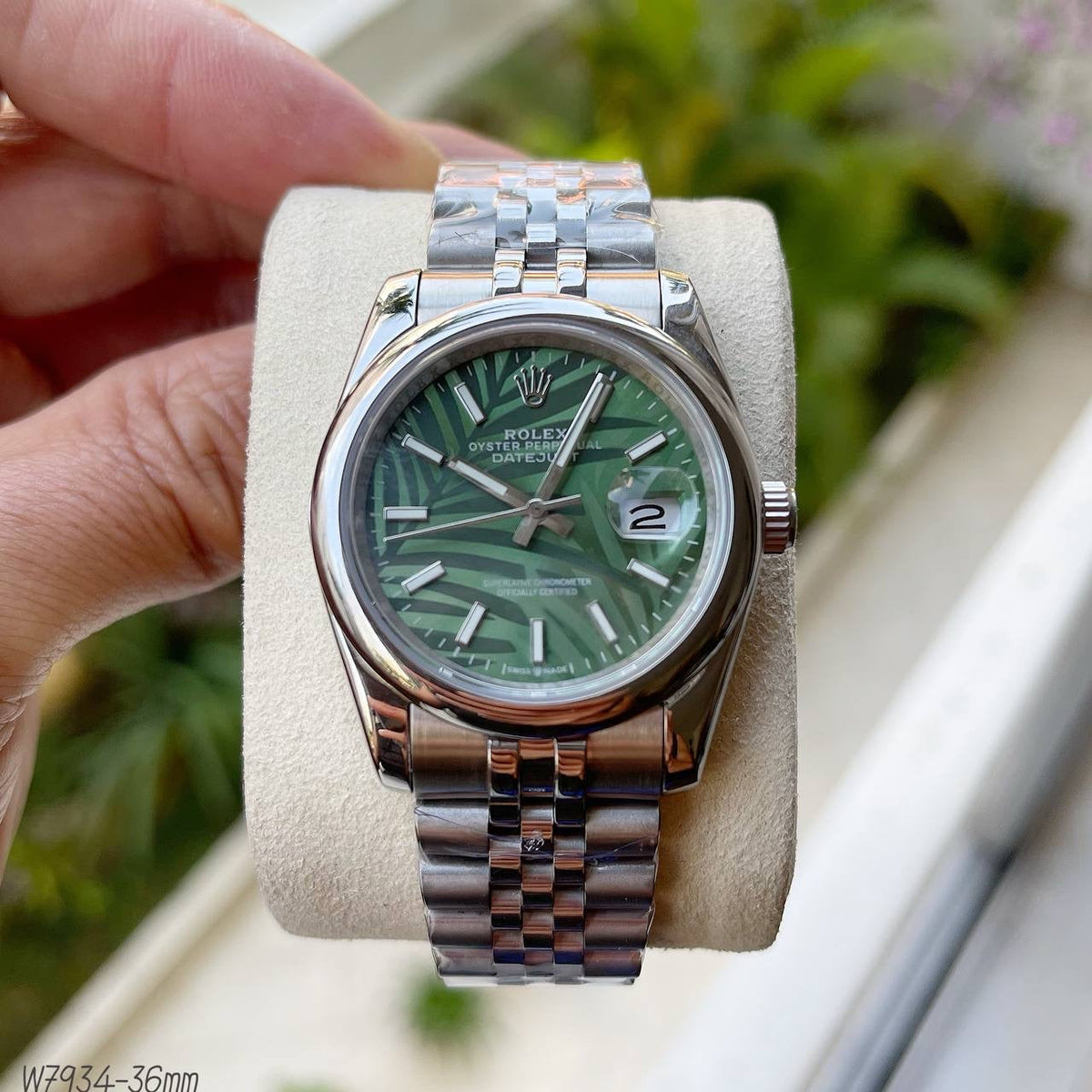 ROLEX DATEJUST PRATA VERDE JUBILEU FEMININO 36MM