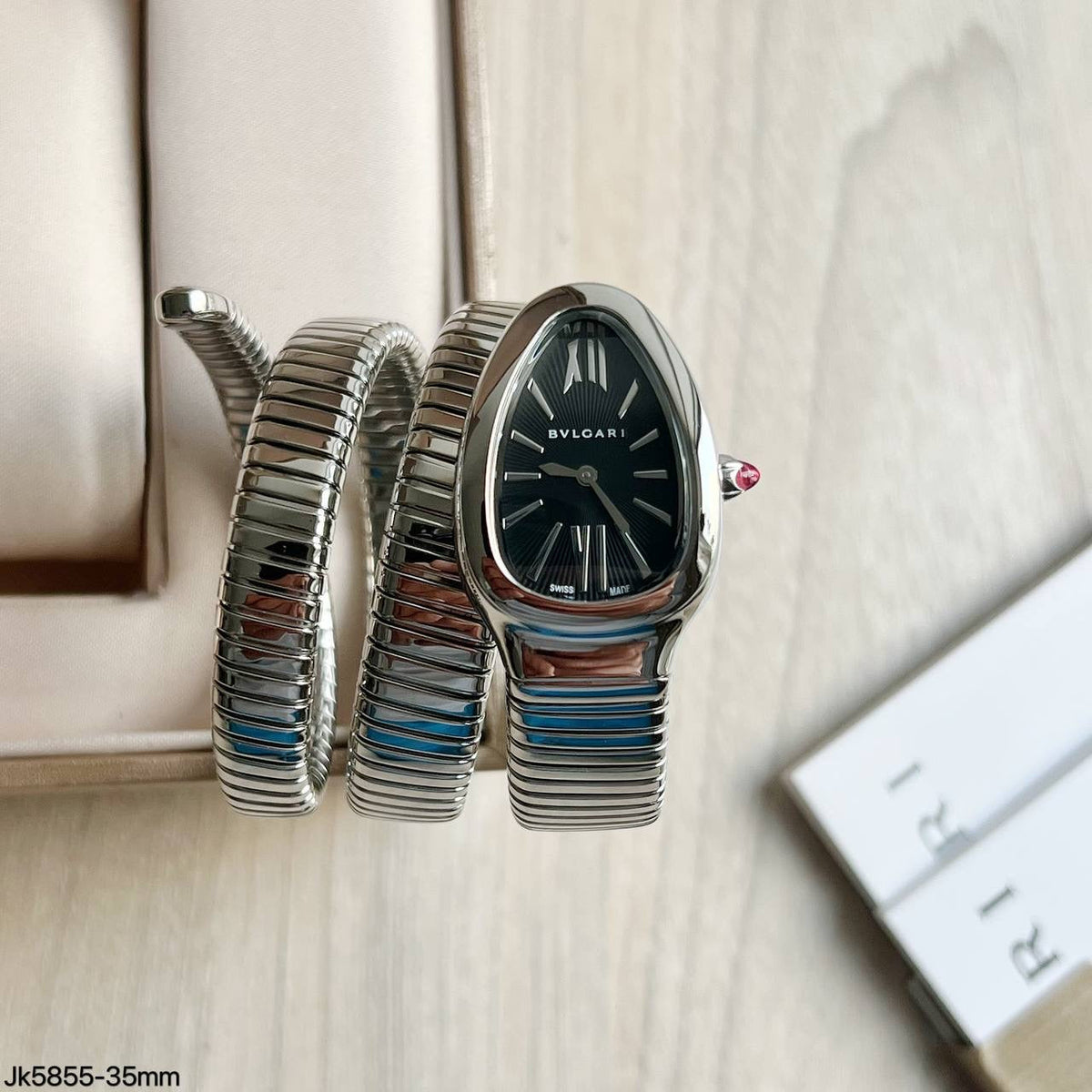 BVLGARI SERPENTE PRATA PRETO 2 VOLTAS  23MM X 35MM FEMININO