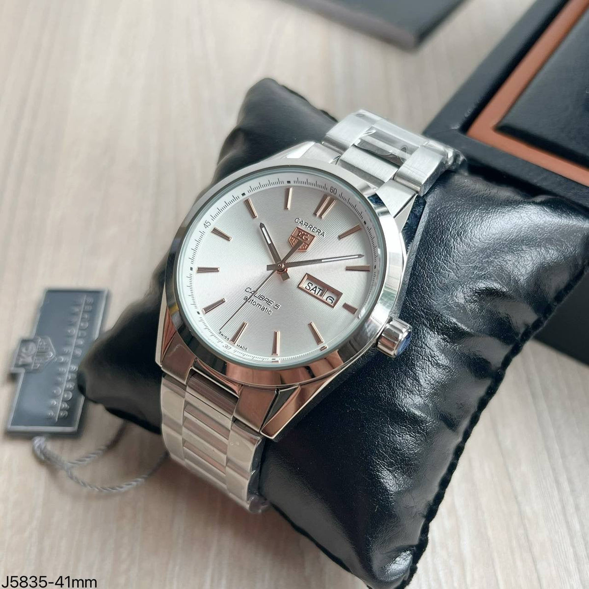TAG HEUER CARRERA CAL 5 PRATA BRANCO ROSE AUTOMATICO 41MM