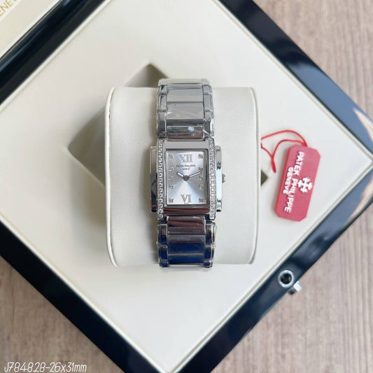 PATEK PHILIPPE PRATA BRANCO BRILHANTES FEMININO 26X31MM
