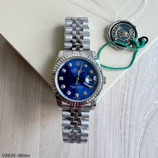 ROLEX DATEJUST PRATA AZUL BRILHANTES FEMININO 36MM