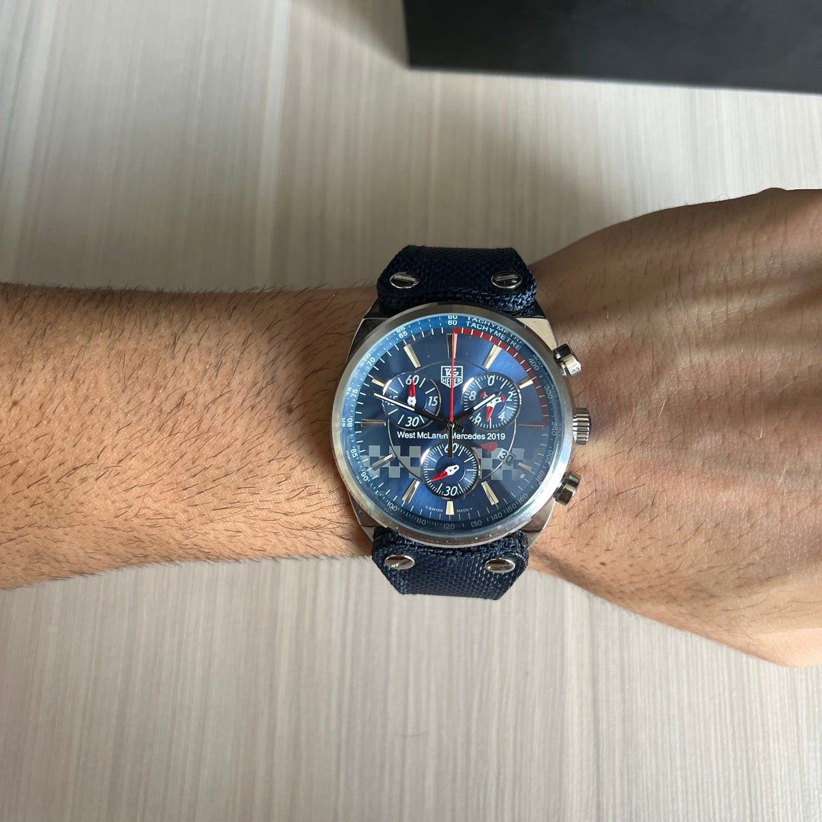 TAG HEUER MCLAREN PRATA AZUL NYLON 45MM