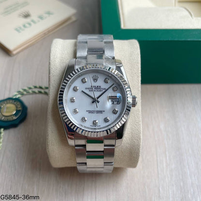 ROLEX DATEJUST PRATA BRANCO BRILHANTES FEMININO 36MM