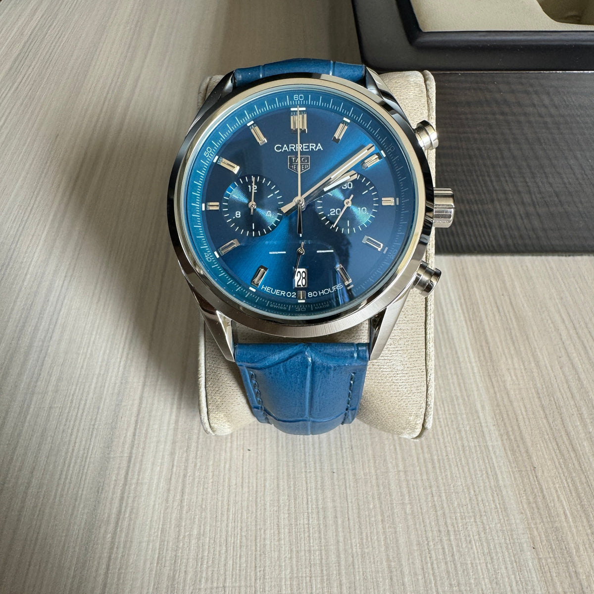 TAG HEUER CARRERA PRATA AZUL COURO 41MM