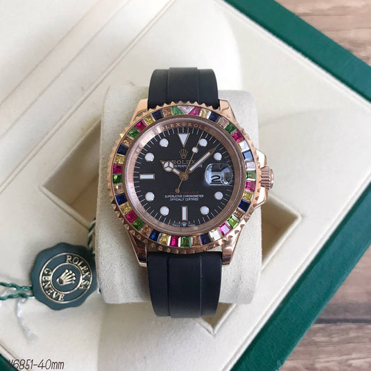 ROLEX YACHT MASTER BRILHANTES ROSE BORRACHA 40MM