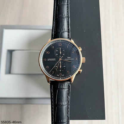 IWC PORTUGUESE ROSE PRETO COURO 41MM