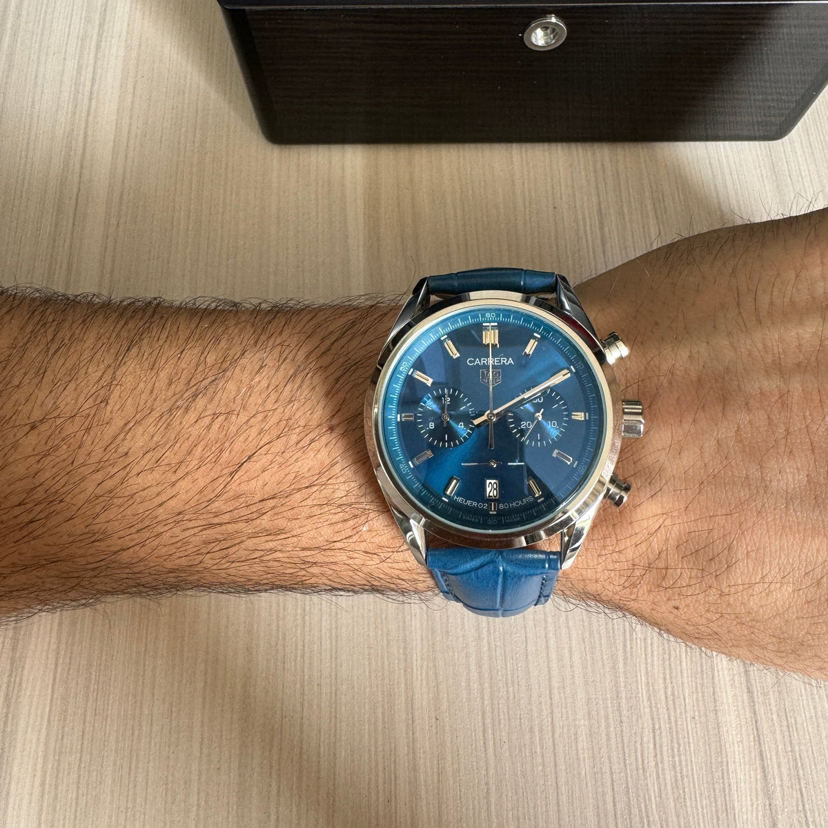 TAG HEUER CARRERA PRATA AZUL COURO 41MM