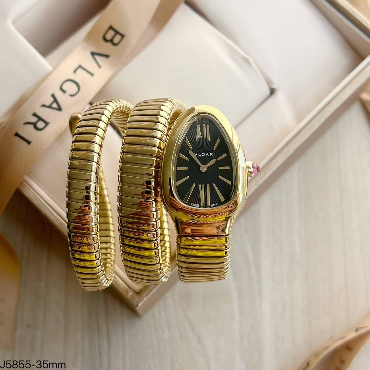 BVLGARI SERPENTE DOURADO PRETO 2 VOLTAS  23MM X 35MM FEMININO