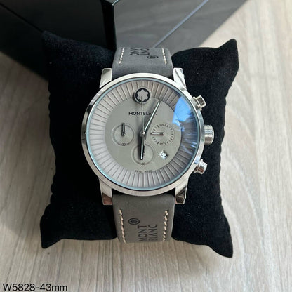 MONT BLANC PRATA CINZA COURO 43MM