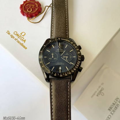 OMEGA SPEEDMASTER PRETO COURO 45MM