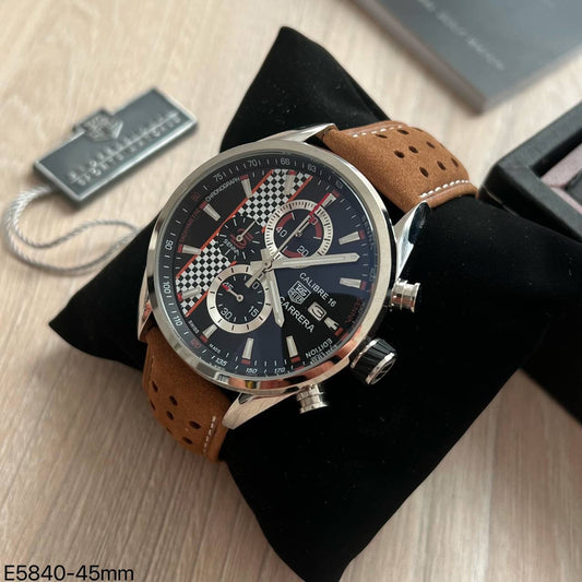 TAG HEUER CARRERA CALIBRE 16 PRATA COURO 45MM