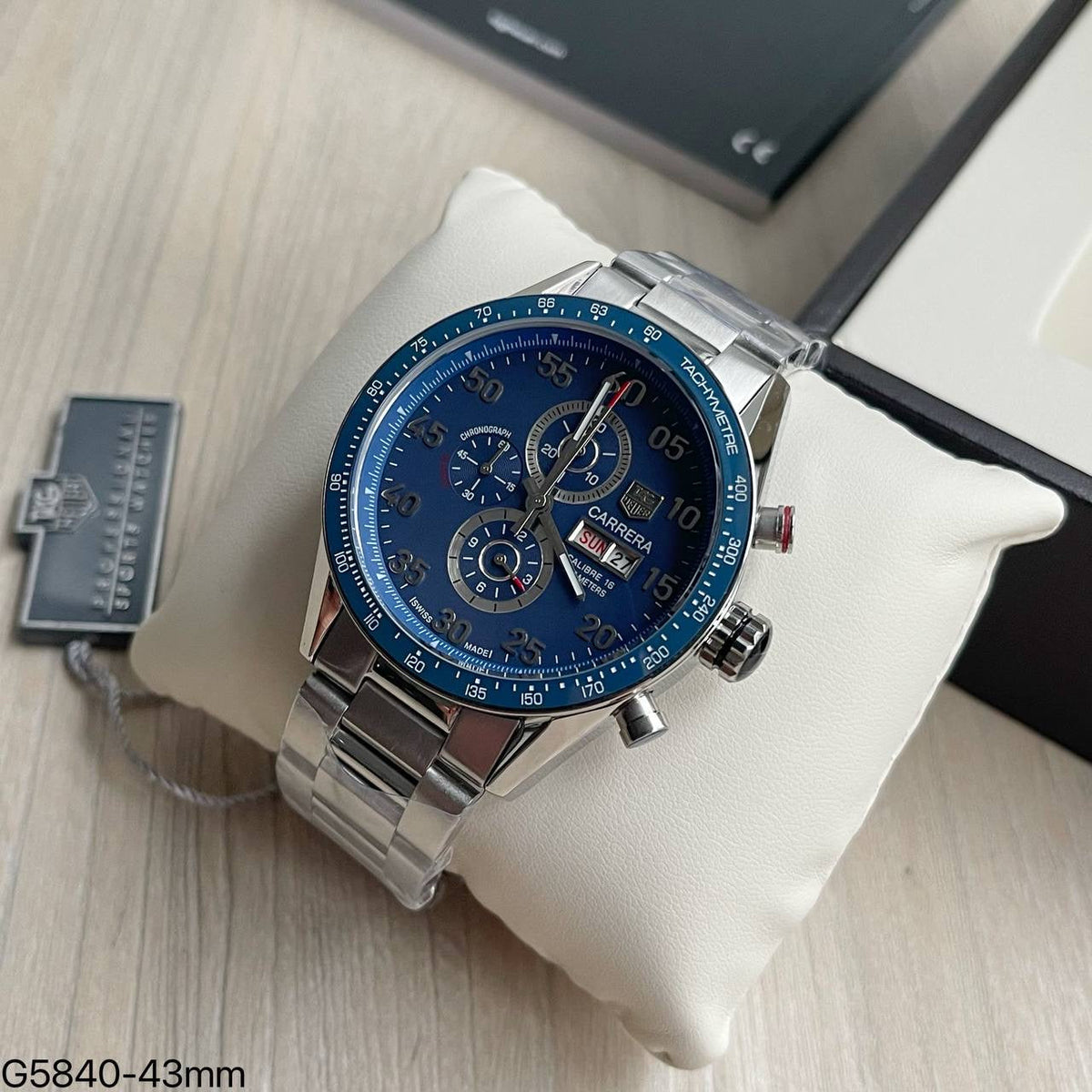 TAG HEUER CARRERA CAL 16 PRATA AZUL 43MM