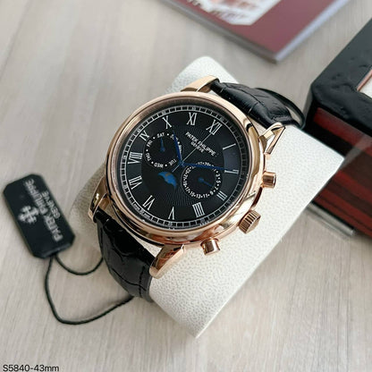 PATEK PHILIPPE ROSE COURO AUTOMATICO 43MM