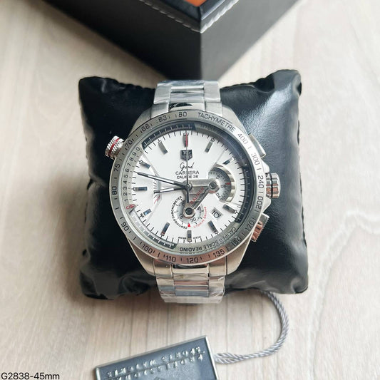 TAG HEUER CARRERA CAL 36 PRATA BRANCO 45MM