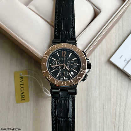 BVLGARI DIAGONO PRETO ROSE COURO 43MM