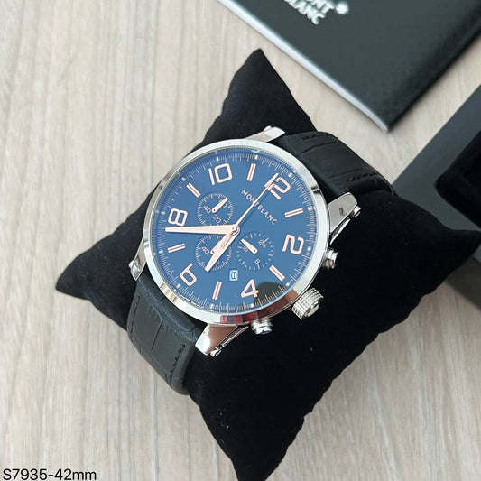 MONT BLANC PRATA COURO 42MM