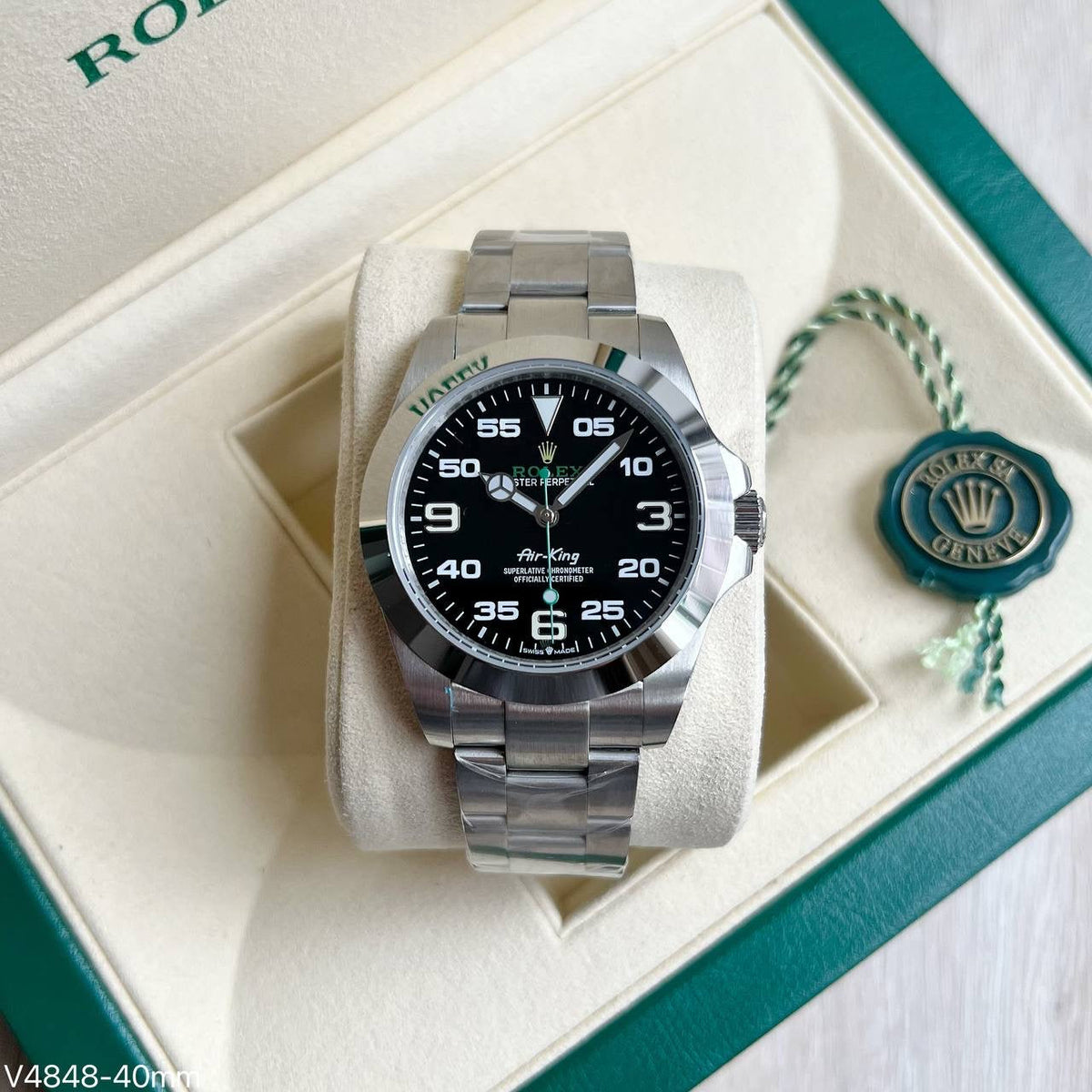 ROLEX AIR KING PRATA PRETO 40MM