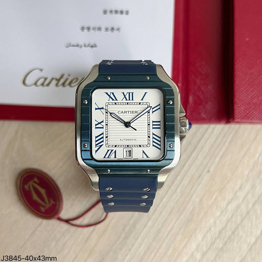 CARTIER SANTOS PRATA AZUL 40MM X 47MM