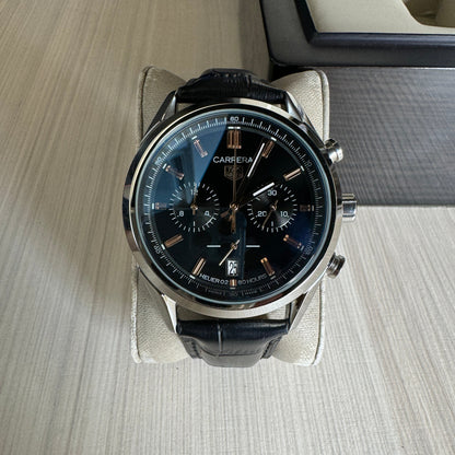 TAG HEUER CARRERA PRATA PRETO COURO 41MM