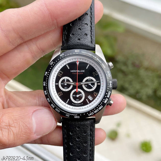 MONT BLANC TIME WALKER PRATA COURO 46MM