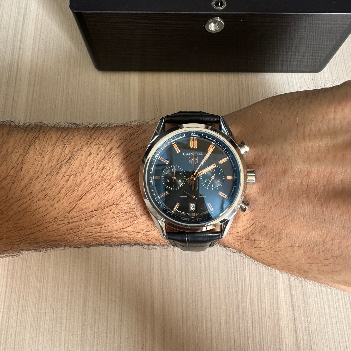 TAG HEUER CARRERA PRATA PRETO COURO 41MM